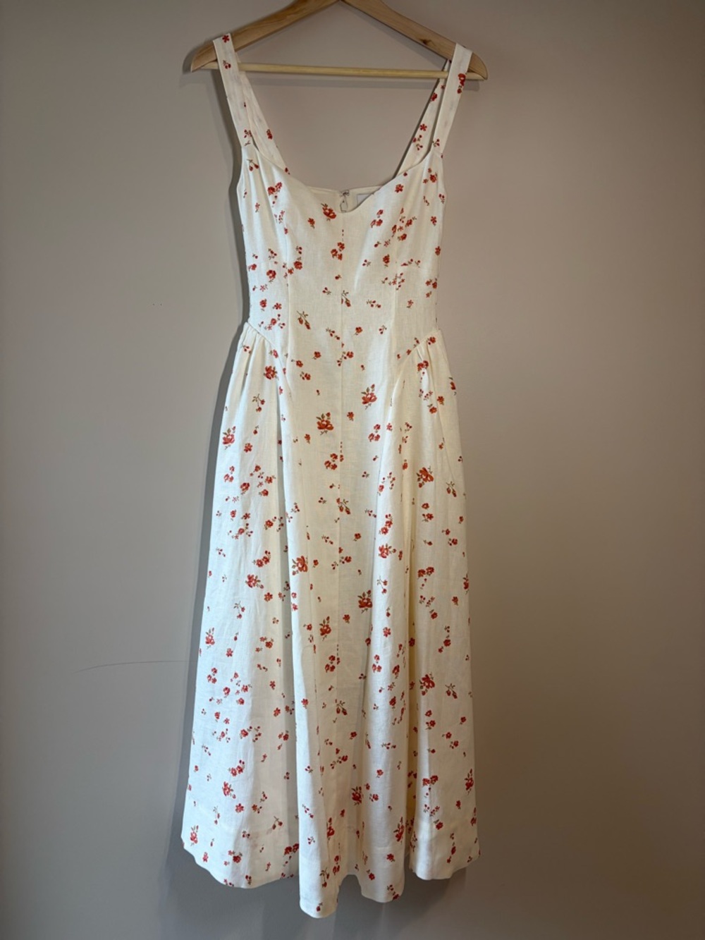 NEW Reformation Birdie Linen Sleeveless Midi Dress Lovie Cream Floral US 0 UK 4 - Picture 7 of 16